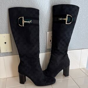 Gucci Black High-Heel Boots with Horsebit Accent